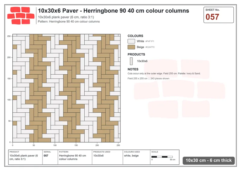 Interlock (Pasco) 10x30 cm · RC13-57 · Herringbone 90 40 cm colour columns · Laying plan Interlock (Pasco) 10x30 cm · RC13-57 · Herringbone 90 40 cm colour columns · Laying plan