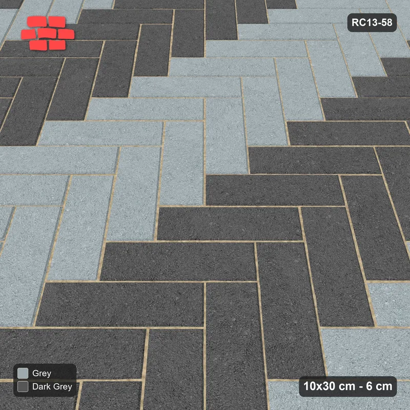 Interlock (Pasco) 10x30 cm · RC13-58 · Herringbone 45 40 cm colour columns · Side view