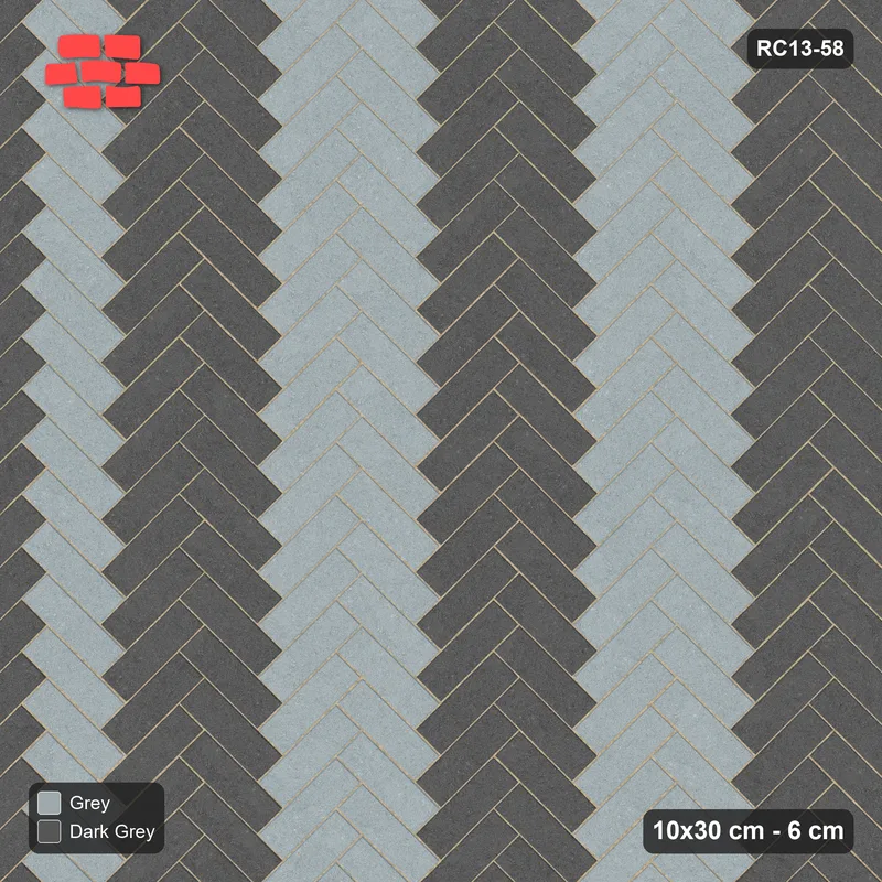 Interlock (Pasco) 10x30 cm · RC13-58 · Herringbone 45 40 cm colour columns · Top view