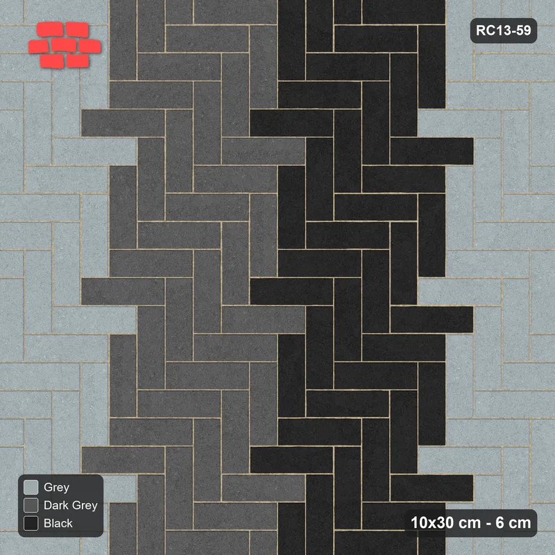 Interlock (Pasco) 10x30 cm · RC13-59 · Herringbone 90 60 cm colour columns with Kerb 54F frame · Top view