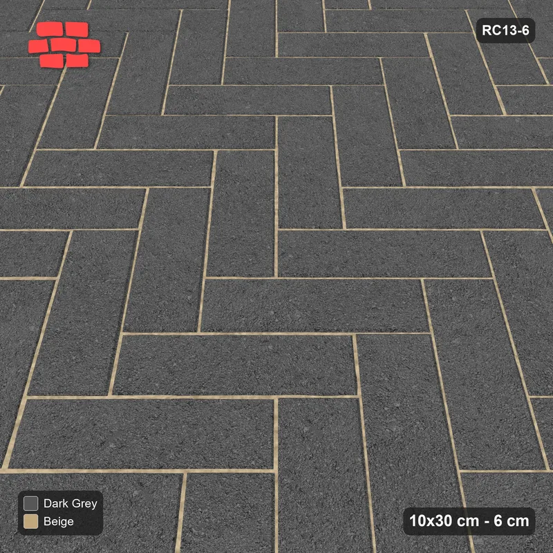 Interlock (Pasco) 10x30 cm · RC13-6 · Herringbone 45 with kerb frame · Side view