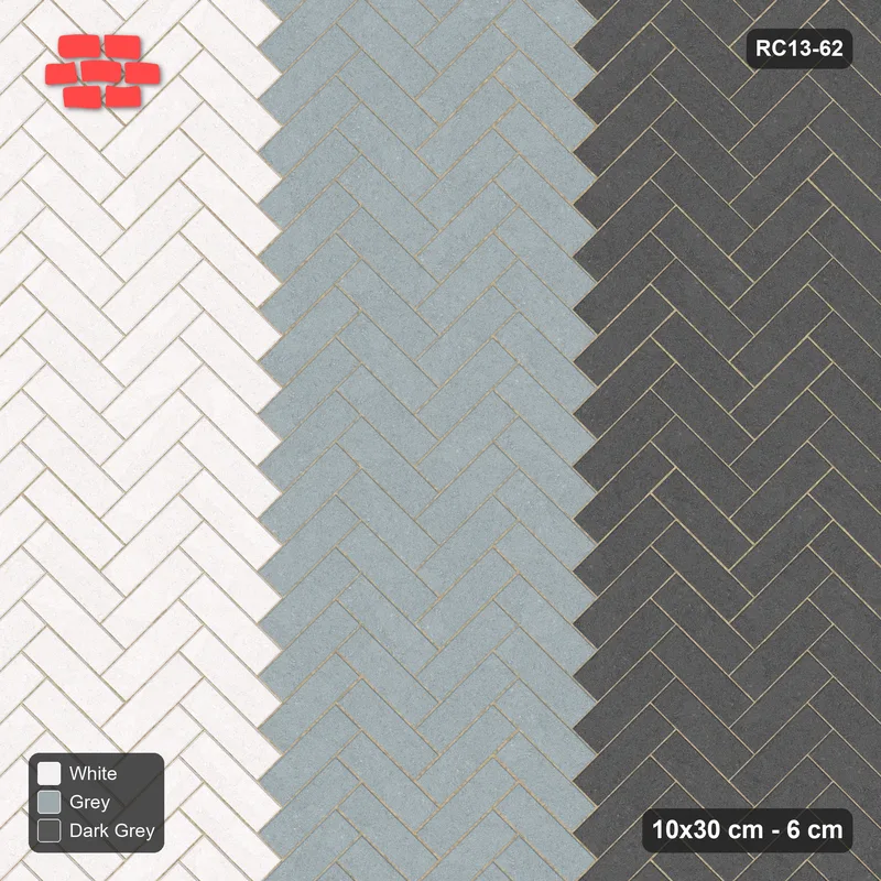 Interlock (Pasco) 10x30 cm · RC13-62 · Herringbone 45 90 cm colour columns with Kerb 42F frame · Top view