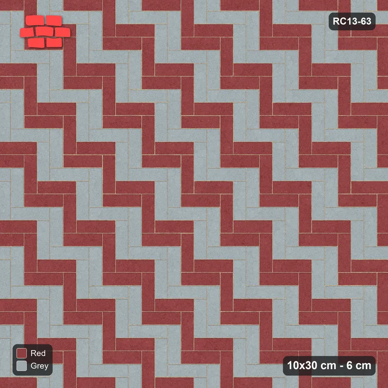 Interlock (Pasco) 10x30 cm · RC13-63 · Herringbone 90 30 cm diagonal stair stripes · Top view