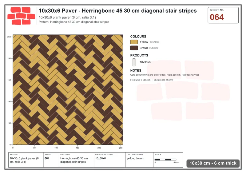Interlock (Pasco) 10x30 cm · RC13-64 · Herringbone 45 30 cm diagonal stair stripes · Laying plan Interlock (Pasco) 10x30 cm · RC13-64 · Herringbone 45 30 cm diagonal stair stripes · Laying plan