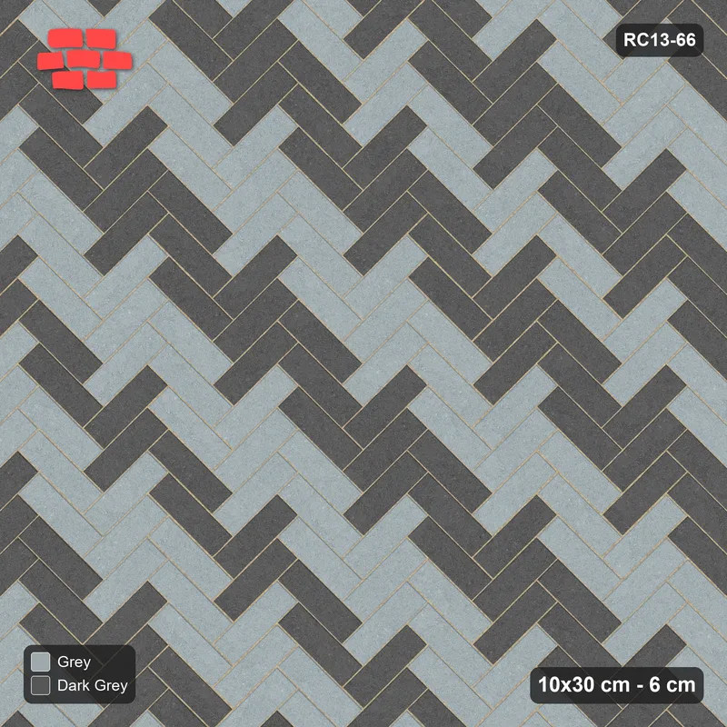 Interlock (Pasco) 10x30 cm · RC13-66 · Herringbone 45 40 cm diagonal stair stripes · Top view