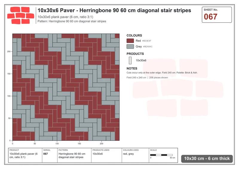 Interlock (Pasco) 10x30 cm · RC13-67 · Herringbone 90 60 cm diagonal stair stripes · Laying plan Interlock (Pasco) 10x30 cm · RC13-67 · Herringbone 90 60 cm diagonal stair stripes · Laying plan