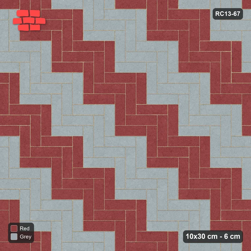 Interlock (Pasco) 10x30 cm · RC13-67 · Herringbone 90 60 cm diagonal stair stripes · Top view