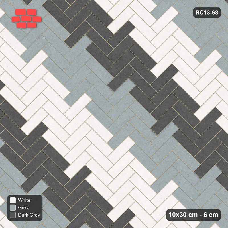 Interlock (Pasco) 10x30 cm · RC13-68 · Herringbone 45 60 cm diagonal stair stripes with Kerb 30B 20 frame · Top view