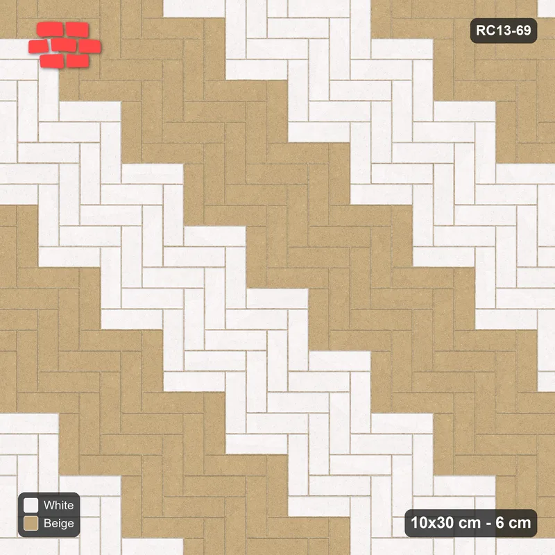 Interlock (Pasco) 10x30 cm · RC13-69 · Herringbone 90 90 cm diagonal stair stripes · Top view