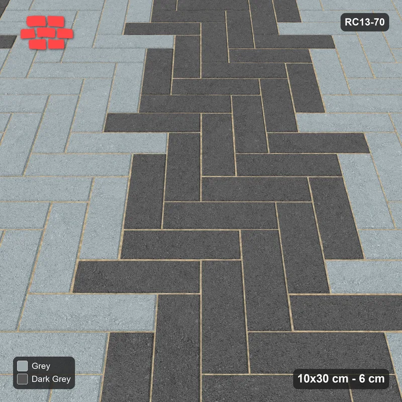 Interlock (Pasco) 10x30 cm · RC13-70 · Herringbone 45 90 cm diagonal stair stripes · Side view