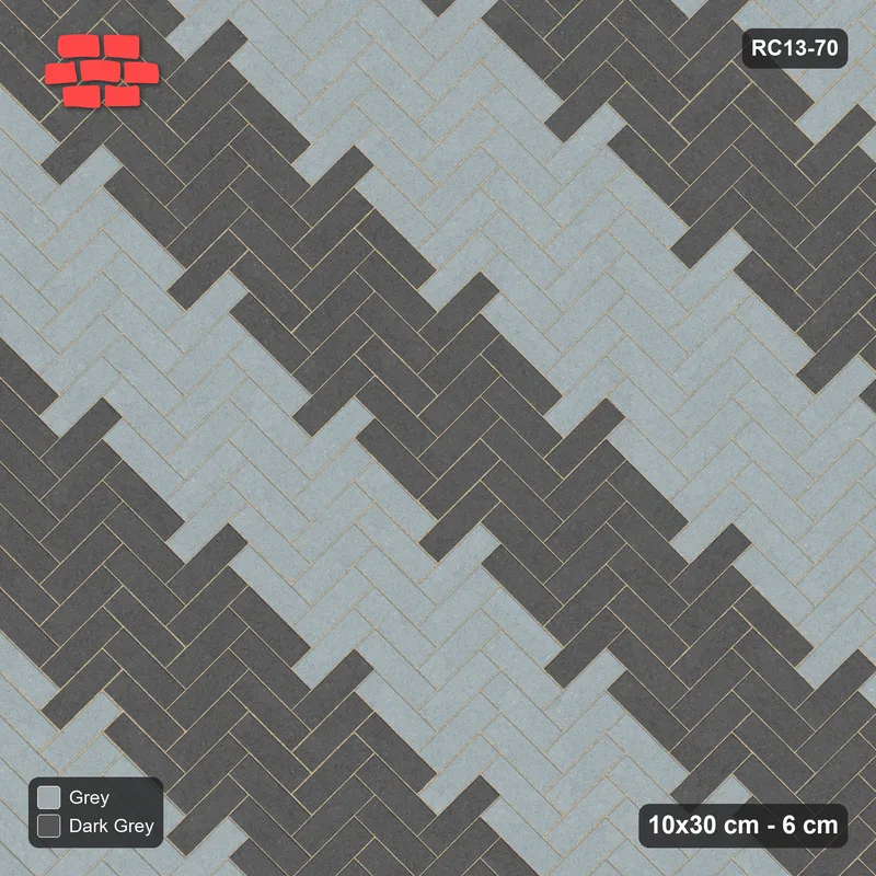Interlock (Pasco) 10x30 cm · RC13-70 · Herringbone 45 90 cm diagonal stair stripes · Top view