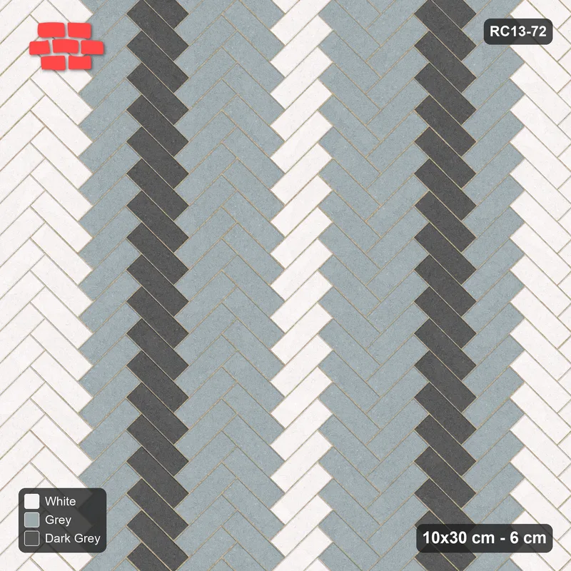 Interlock (Pasco) 10x30 cm · RC13-72 · Herringbone 45 30 cm graded column tones · Top view