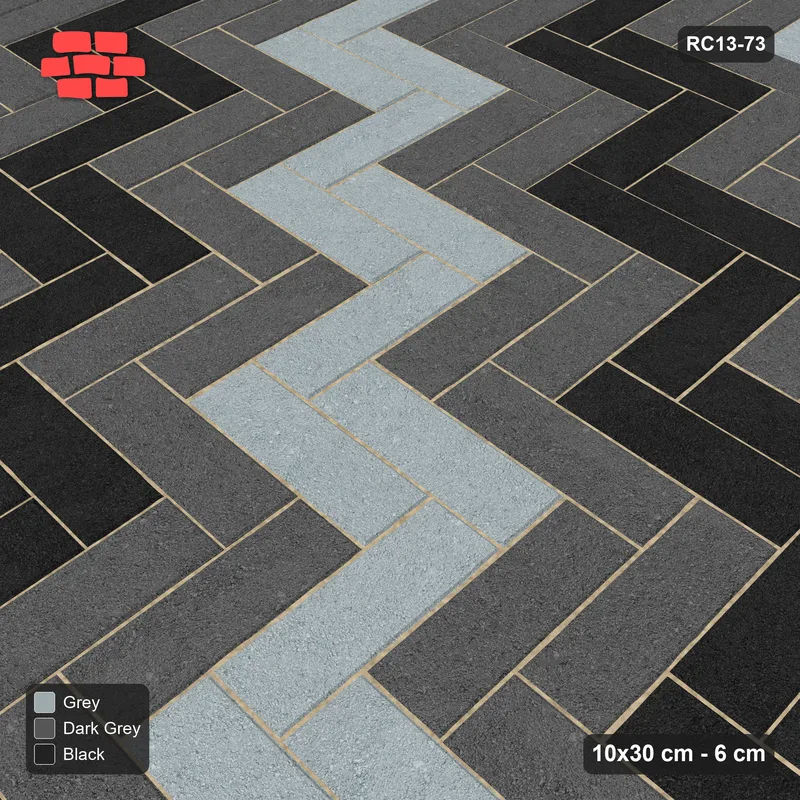 Interlock (Pasco) 10x30 cm · RC13-73 · Herringbone 90 30 cm graded diagonal tones · Side view