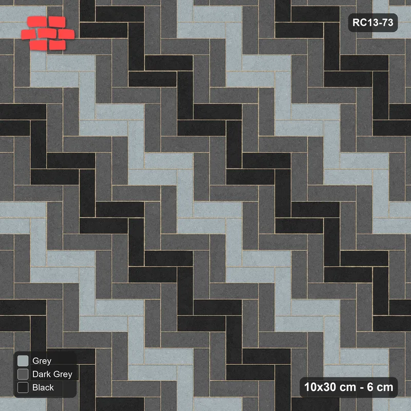 Interlock (Pasco) 10x30 cm · RC13-73 · Herringbone 90 30 cm graded diagonal tones · Top view