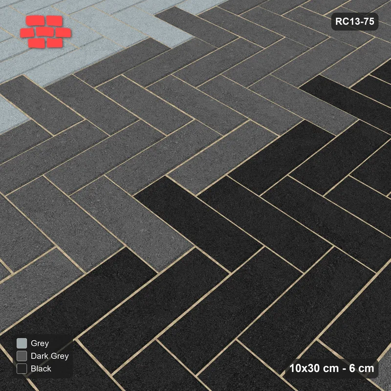 Interlock (Pasco) 10x30 cm · RC13-75 · Herringbone 90 60 cm graded column tones · Side view