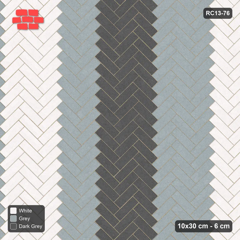 Interlock (Pasco) 10x30 cm · RC13-76 · Herringbone 45 60 cm graded column tones · Top view