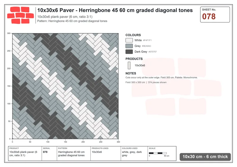 Interlock (Pasco) 10x30 cm · RC13-78 · Herringbone 45 60 cm graded diagonal tones · Laying plan Interlock (Pasco) 10x30 cm · RC13-78 · Herringbone 45 60 cm graded diagonal tones · Laying plan