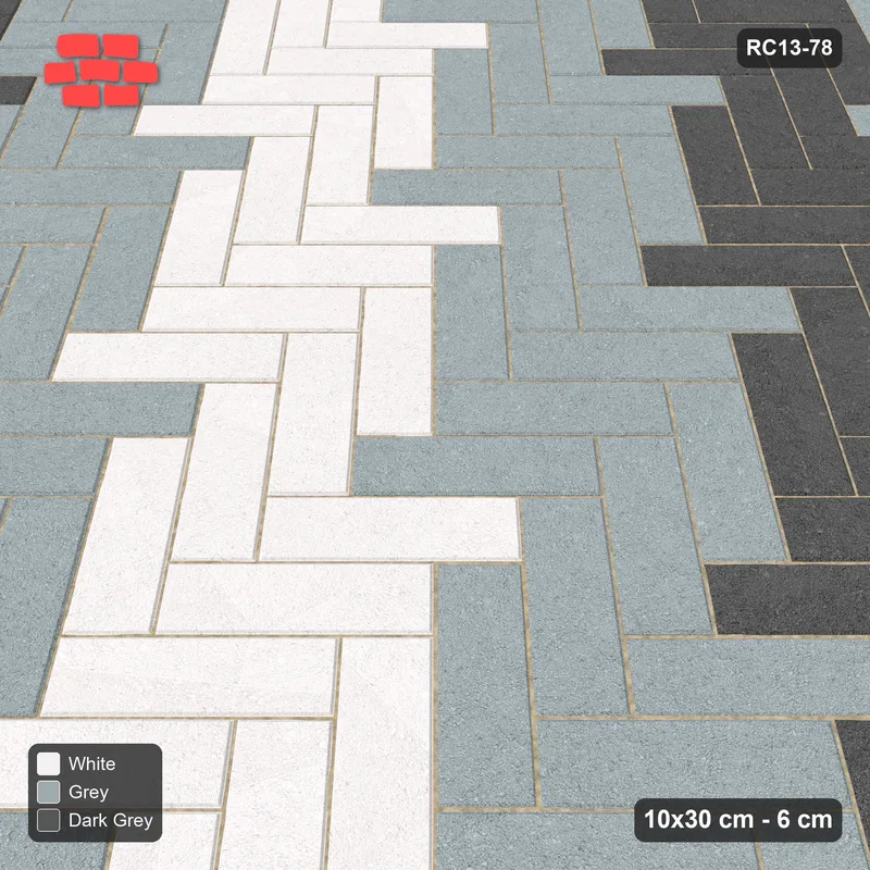Interlock (Pasco) 10x30 cm · RC13-78 · Herringbone 45 60 cm graded diagonal tones · Side view