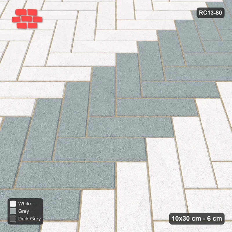 Interlock (Pasco) 10x30 cm · RC13-80 · Herringbone 45 30 cm central zig-zag band with Kerb 42B frame · Side view