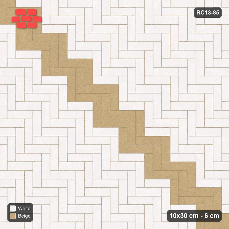 Interlock (Pasco) 10x30 cm · RC13-85 · Herringbone 90 60 cm diagonal feature band · Top view