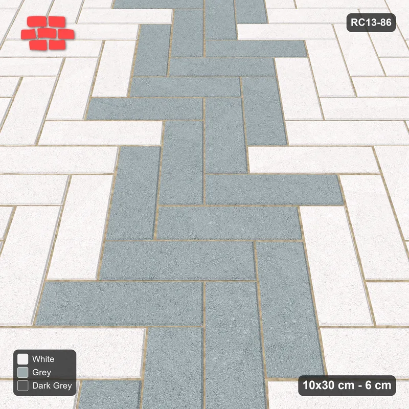 Interlock (Pasco) 10x30 cm · RC13-86 · Herringbone 45 60 cm diagonal feature band with Kerb 40H frame · Side view