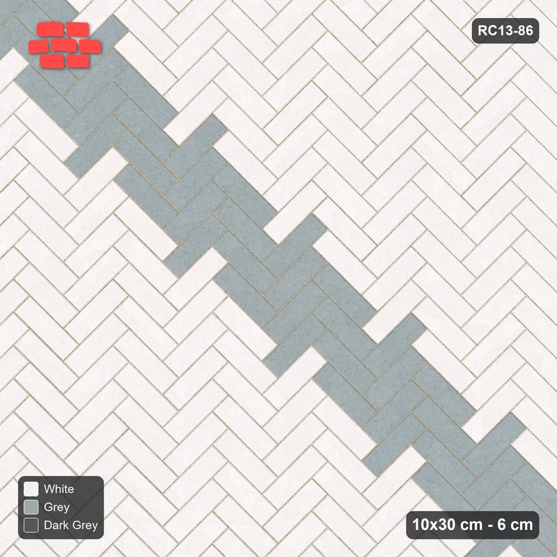 Interlock (Pasco) 10x30 cm · RC13-86 · Herringbone 45 60 cm diagonal feature band with Kerb 40H frame · Top view