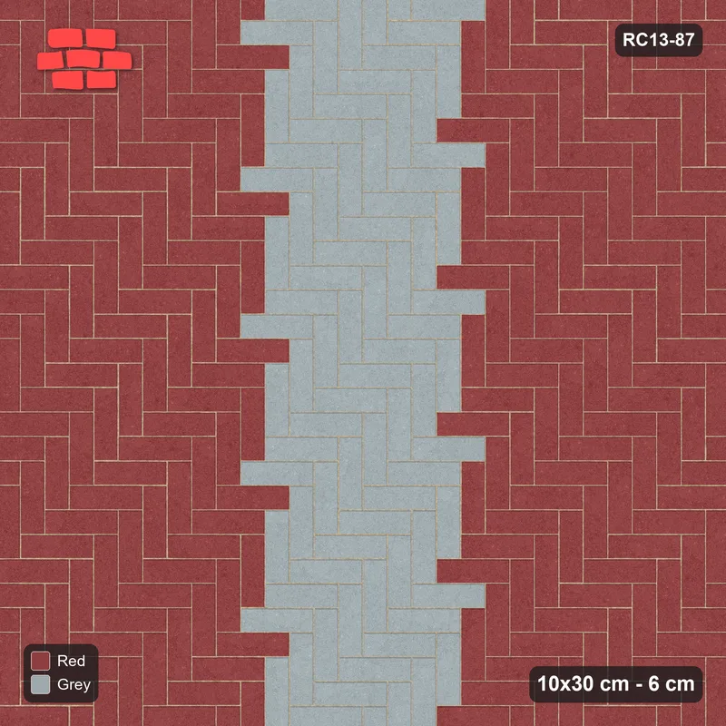 Interlock (Pasco) 10x30 cm · RC13-87 · Herringbone 90 90 cm central zig-zag band · Top view