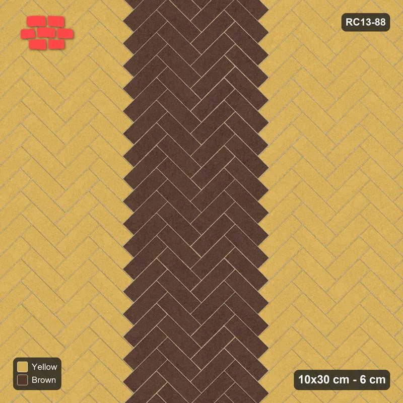 Interlock (Pasco) 10x30 cm · RC13-88 · Herringbone 45 90 cm central zig-zag band · Top view