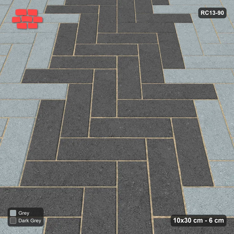 Interlock (Pasco) 10x30 cm · RC13-90 · Herringbone 45 90 cm diagonal feature band · Side view