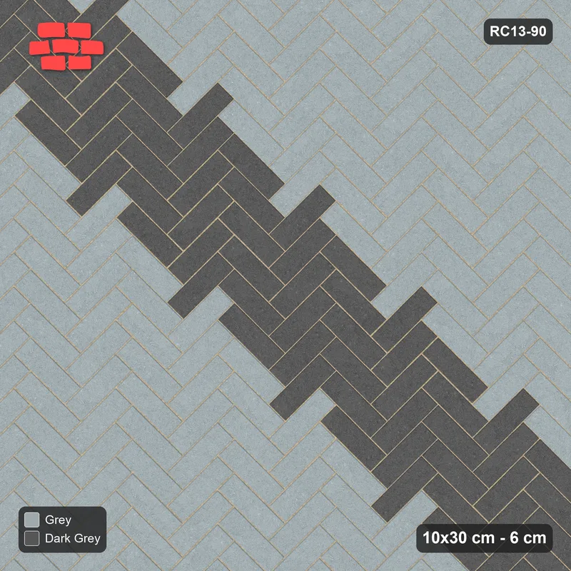 Interlock (Pasco) 10x30 cm · RC13-90 · Herringbone 45 90 cm diagonal feature band · Top view