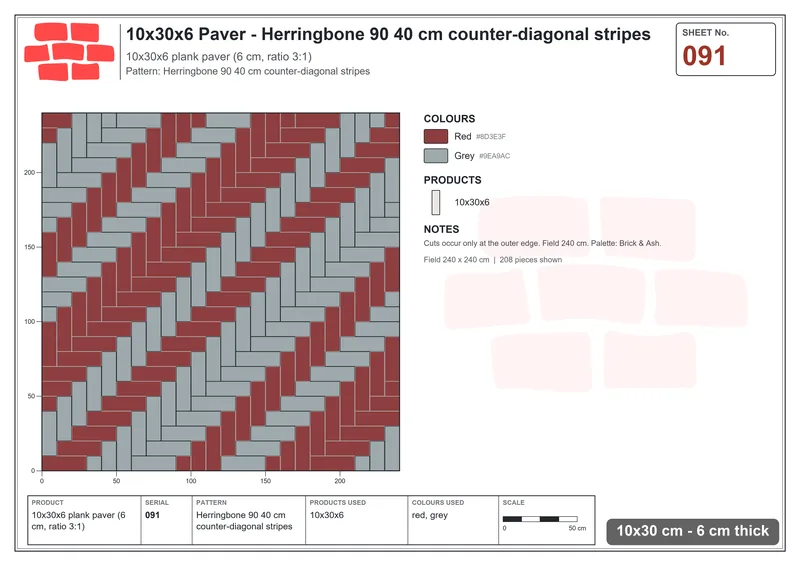 Interlock (Pasco) 10x30 cm · RC13-91 · Herringbone 90 40 cm counter-diagonal stripes · Laying plan Interlock (Pasco) 10x30 cm · RC13-91 · Herringbone 90 40 cm counter-diagonal stripes · Laying plan