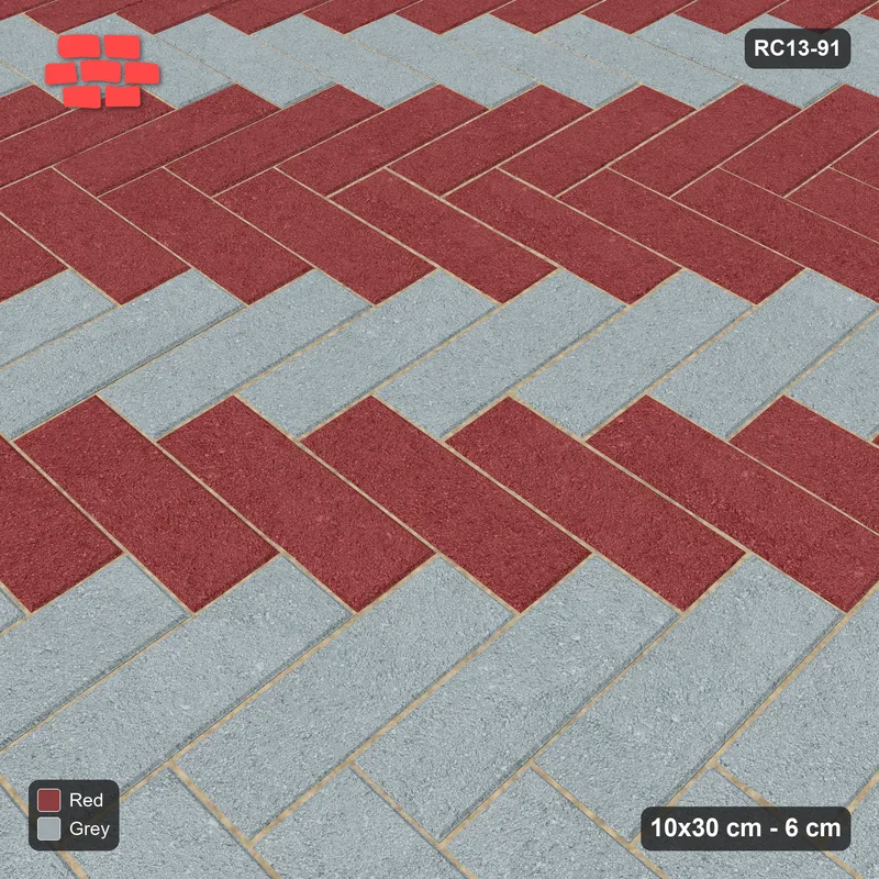 Interlock (Pasco) 10x30 cm · RC13-91 · Herringbone 90 40 cm counter-diagonal stripes · Side view