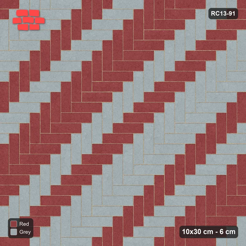 Interlock (Pasco) 10x30 cm · RC13-91 · Herringbone 90 40 cm counter-diagonal stripes · Top view