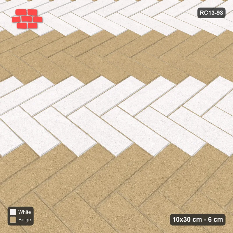 Interlock (Pasco) 10x30 cm · RC13-93 · Herringbone 90 60 cm counter-diagonal stripes · Side view