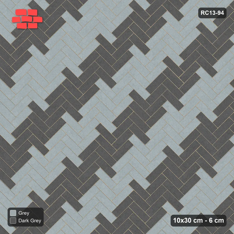 Interlock (Pasco) 10x30 cm · RC13-94 · Herringbone 45 60 cm counter-diagonal stripes · Top view