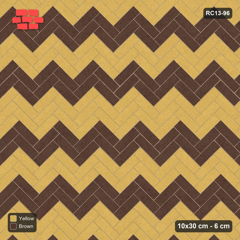 Interlock (Pasco) 10x30 cm · RC13-96 · Herringbone 45 30 cm colour rows · Top view