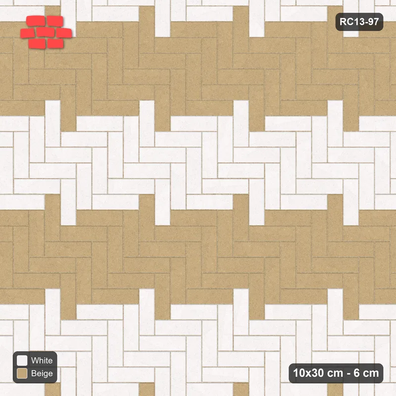 Interlock (Pasco) 10x30 cm · RC13-97 · Herringbone 90 60 cm colour rows · Top view