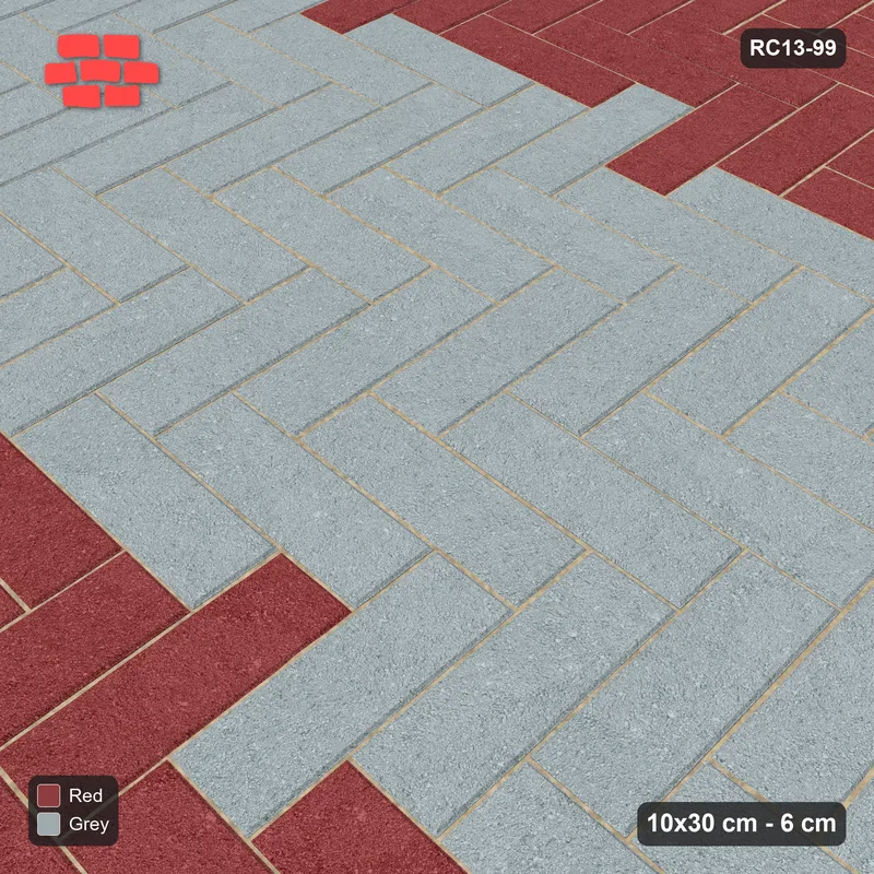 Interlock (Pasco) 10x30 cm · RC13-99 · Herringbone 90 90 cm colour rows · Side view