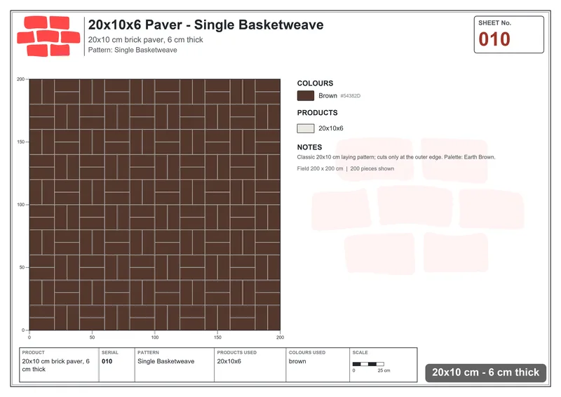 Interlock (Pasco) 20x10 cm · RC21-10 · Single Basketweave · Laying plan Interlock (Pasco) 20x10 cm · RC21-10 · Single Basketweave · Laying plan