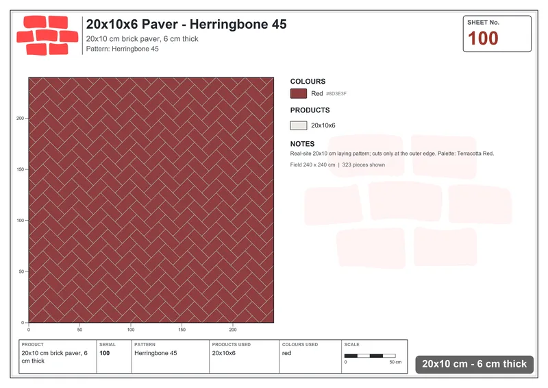 Interlock (Pasco) 20x10 cm · RC21-100 · Herringbone 45 · Laying plan Interlock (Pasco) 20x10 cm · RC21-100 · Herringbone 45 · Laying plan