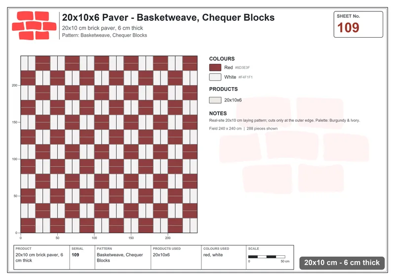Interlock (Pasco) 20x10 cm · RC21-109 · Basketweave, Chequer Blocks · Laying plan Interlock (Pasco) 20x10 cm · RC21-109 · Basketweave, Chequer Blocks · Laying plan