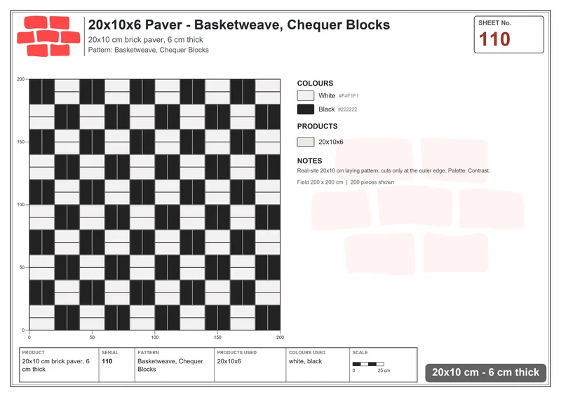 Interlock (Pasco) 20x10 cm · RC21-110 · Basketweave, Chequer Blocks · Laying plan Interlock (Pasco) 20x10 cm · RC21-110 · Basketweave, Chequer Blocks · Laying plan