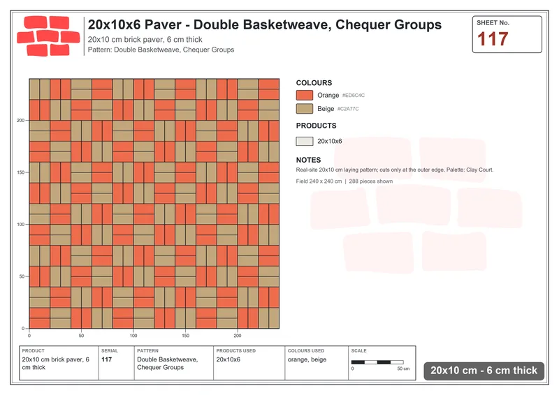 Interlock (Pasco) 20x10 cm · RC21-117 · Double Basketweave, Chequer Groups · Laying plan Interlock (Pasco) 20x10 cm · RC21-117 · Double Basketweave, Chequer Groups · Laying plan