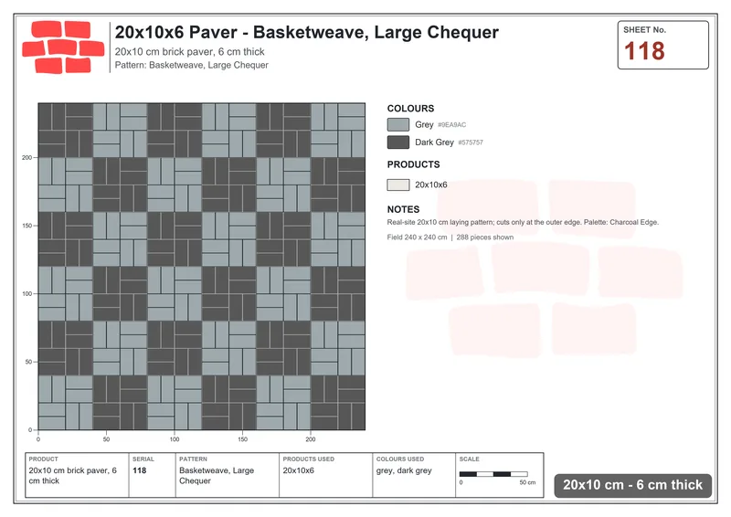 Interlock (Pasco) 20x10 cm · RC21-118 · Basketweave, Large Chequer · Laying plan Interlock (Pasco) 20x10 cm · RC21-118 · Basketweave, Large Chequer · Laying plan