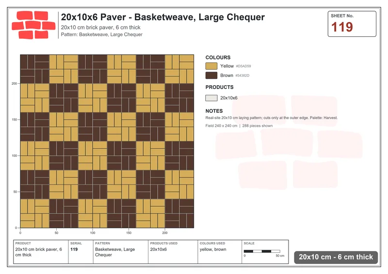 Interlock (Pasco) 20x10 cm · RC21-119 · Basketweave, Large Chequer · Laying plan Interlock (Pasco) 20x10 cm · RC21-119 · Basketweave, Large Chequer · Laying plan