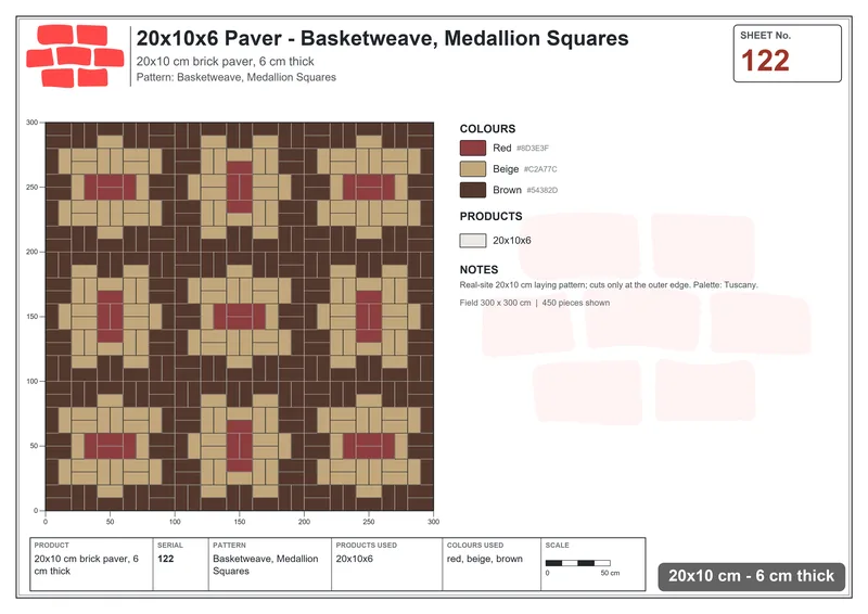 Interlock (Pasco) 20x10 cm · RC21-122 · Basketweave, Medallion Squares · Laying plan Interlock (Pasco) 20x10 cm · RC21-122 · Basketweave, Medallion Squares · Laying plan