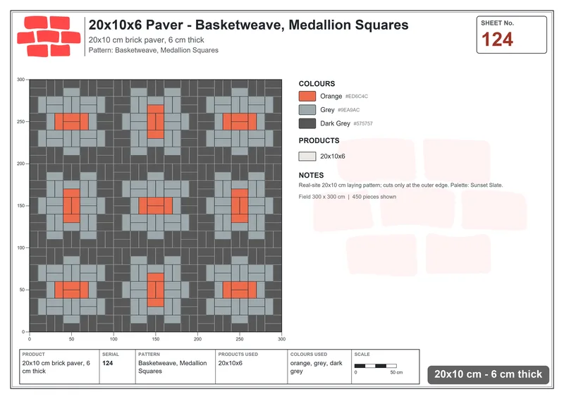 Interlock (Pasco) 20x10 cm · RC21-124 · Basketweave, Medallion Squares · Laying plan Interlock (Pasco) 20x10 cm · RC21-124 · Basketweave, Medallion Squares · Laying plan