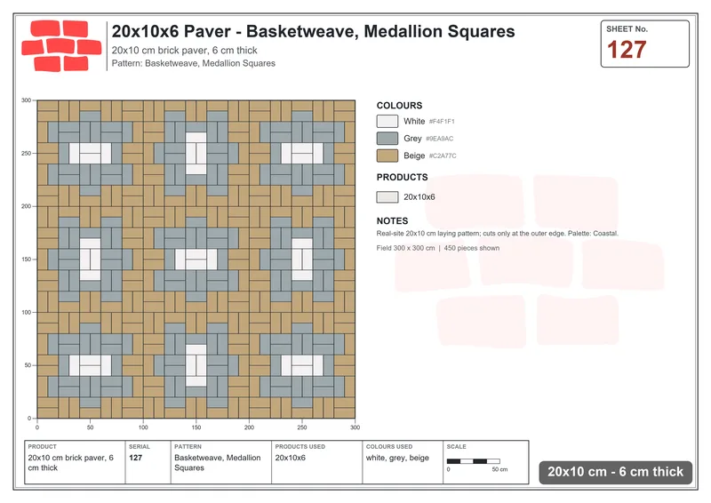 Interlock (Pasco) 20x10 cm · RC21-127 · Basketweave, Medallion Squares · Laying plan Interlock (Pasco) 20x10 cm · RC21-127 · Basketweave, Medallion Squares · Laying plan
