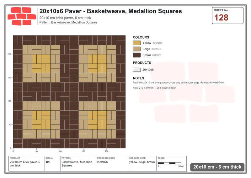 Interlock (Pasco) 20x10 cm · RC21-128 · Basketweave, Medallion Squares · Laying plan Interlock (Pasco) 20x10 cm · RC21-128 · Basketweave, Medallion Squares · Laying plan