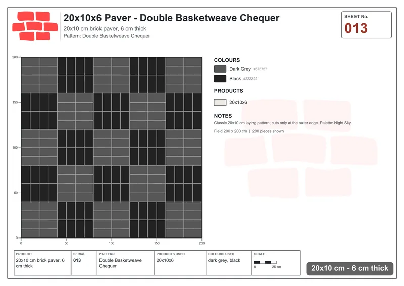 Interlock (Pasco) 20x10 cm · RC21-13 · Double Basketweave Chequer · Laying plan Interlock (Pasco) 20x10 cm · RC21-13 · Double Basketweave Chequer · Laying plan